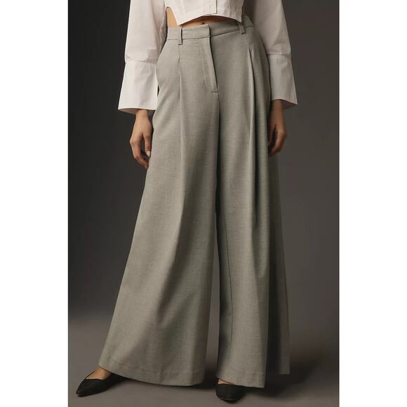 Maeve Anthropologie NWT High Waist Wide Leg Pleat Front Trousers Gray XS Office - Picture 2 of 8